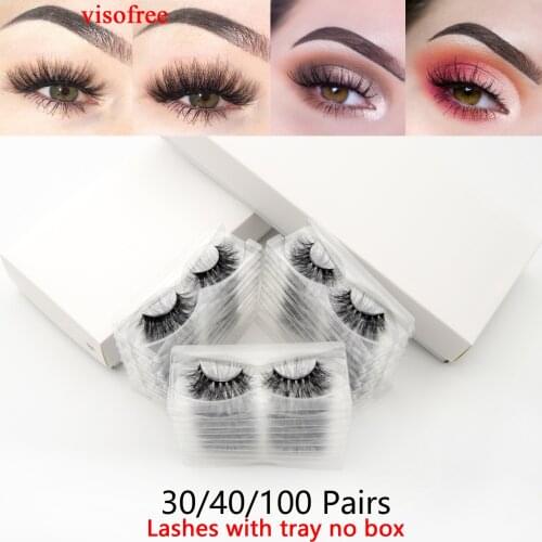 Visofree 30/40/100 Pairs 3D Mink Lashes With Tray No Box Handmade Full Strip Lashes Mink False Eyelashes Makeup eyelashes cilios