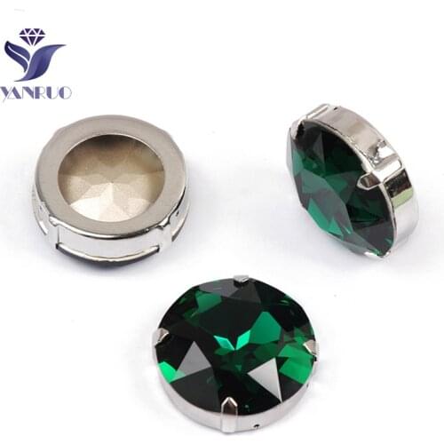YANRUO 1201 27mm Emerald Round Strass Fancy Stones Craft Gems Pointed Back Crystal Rhinestones For Garment Accessories