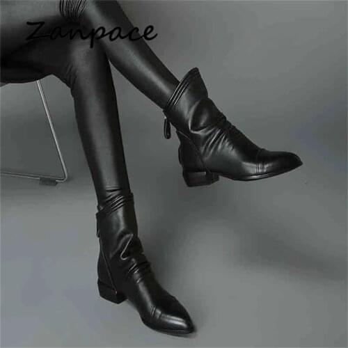 2020 High Quality Leather Boots Winter Black Ankle Boots for Women Autumn High Heel Large Size 43 Women Shoes Zip Zapatos Mujer