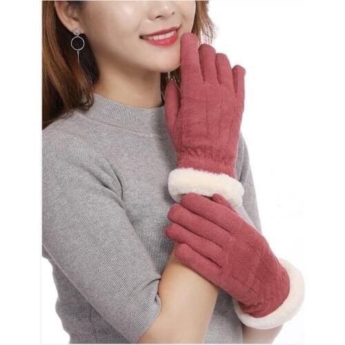 1Pair Women Cashmere Velvet Warm Touch Screen Winter Gloves Full FInger Windproof Gloves Mitten Outdoor Cycling Glove WA 002