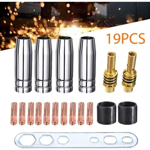 19Pcs M6 Wedling Torch Consumables Welder Contact Tips Gas Nozzle For MIG/MAG MB-15AK Welding Torch Accessories