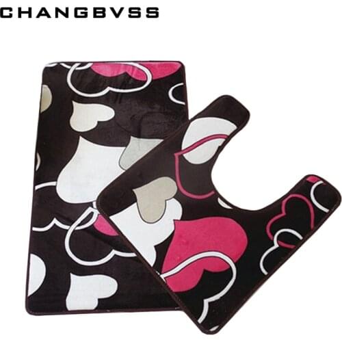 2 pcs/set Heart Design Printed Bathroom Carpet U Shape Bathroom Rug Set Anti-Slip Toilet Rugs Absorbent Bath Mat tapete banheiro