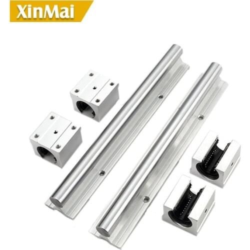 2pcs SBR16 guide 16mm linear rail length 400mm support round guide rail + 4pcs SBR16UU slide block for cnc