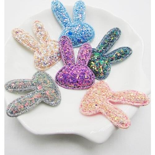 30pcs/lot 2.8x4cm Upscale Glitter Paillette Padded Rabbit Head Appliques For Clothes Sewing Supplies DIY Craft Decoration
