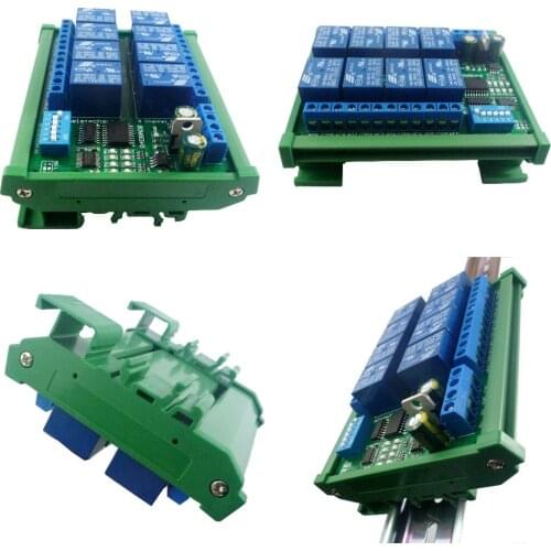 4pcs DIN35 C45 Rail Box Relay Board 8ch DC 12V RS485 UART Serial port Modbus RTU Switch Module PLC Expansion board