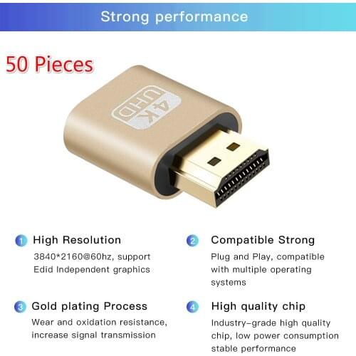 50 Pieces/lot 4K VGA HDMI-compatible Dummy Plug Virtual Display Emulator Adapter DDC Edid Support 1920x1080P For Video Card