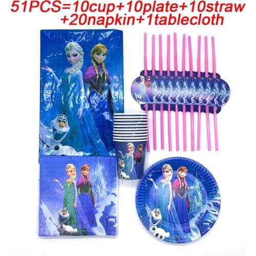51Pcs/Lot Disney Frozen Theme Princess Elsa Anna Paper Cup Plate Napkin Girl Birthday Party Baby Shower Decoration Set Supplies