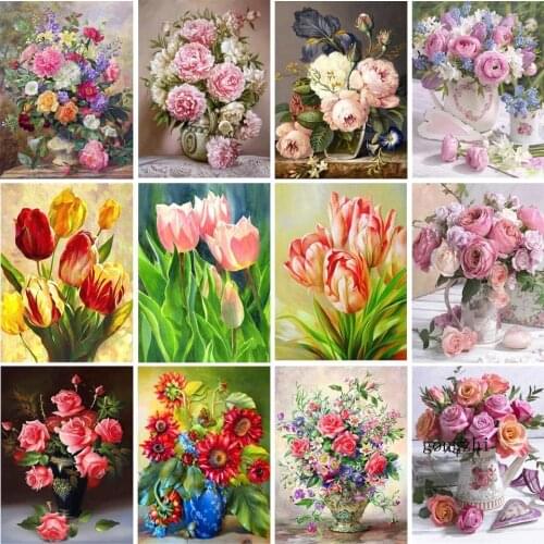 5D Diy Diamond Painting Flower Full Square Round Rhinestones Mosaic Sunflower Rose Tulip Cross Stitch Picture Gift Home Decor
