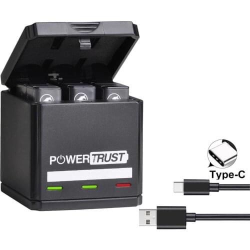 PowerTrust Battery for GoPro Hero5 Hero6 Hero7 /8 Black Batteries and Triple Charger for GoPro Hero 2018 Akku Action Camera