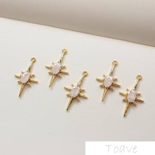 Star Inlaid Zircon Pendant Copper Plated 18K Real Gold DIY Handmade Material Accessories