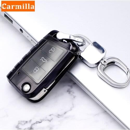 For Volkswagen VW Polo Golf 7 MK7 Tiguan for Skoda Octavia Kodiaq Karoq for Seat Ateca Leon TPU Key Case Cover Holder Keychain