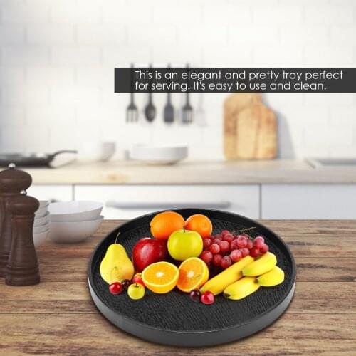 Wooden Round Black Anti-slip Tea Tray Serving Table for Home Shop Office Bar Use(Black 27cm)