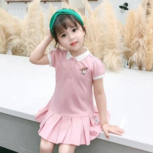 LISUNNY Children Casual Dress Summer Baby Girls Dress College Style Short Sleeve Lapel Princess Dress Kids Vacation Clothes