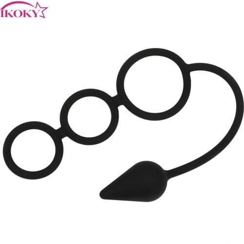 IKOKY Anal Plug Silicone Prostate Massager Penis Ring Three Cock Ring Butt Plug Anal Sex Toys Gourd Type Sex Toys for Man