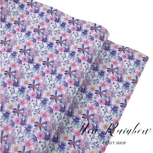 New Rainbow 30x138cm/Roll Dream Purple Florals Nice 1.0mm Soft Litchi Faux Leatherette For Hair Bows, Accessories, DIY Crafts
