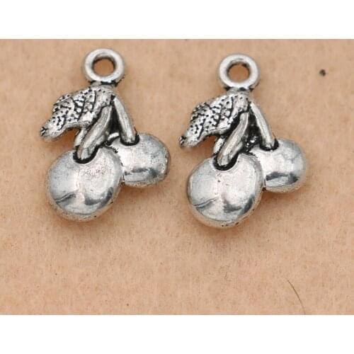 KJjewel Antique Silver Plated Cherry Charm Pendant Jewelry DIY Making Bracelet Accessories 17x11mm 10pcs/lot