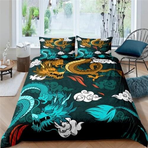 Home Living Luxury Dragon Print 2/3Pcs Soft Duvet Cover PillowCase Queen and King Size Kids Bedding Set EU/US/AU Size