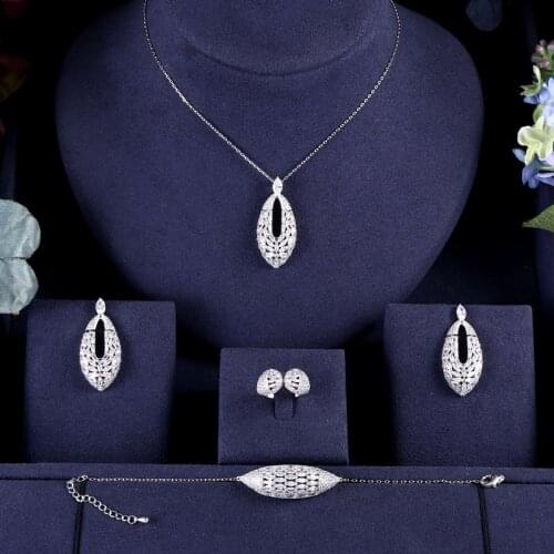 Janekelly Hotsale African 4pcs Bridal Jewelry Sets New Fashion Dubai Full Jewelry Set For Women Wedding Party Accessories Design