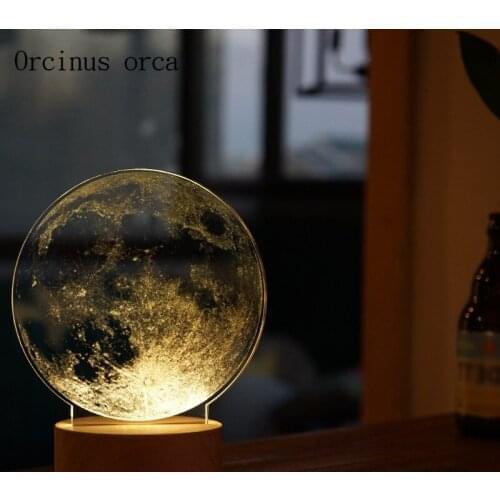 Creative 3D moon desk lamp children bedroom bedside lamp LED lamp decorative birthday gift wood Night light free shipping