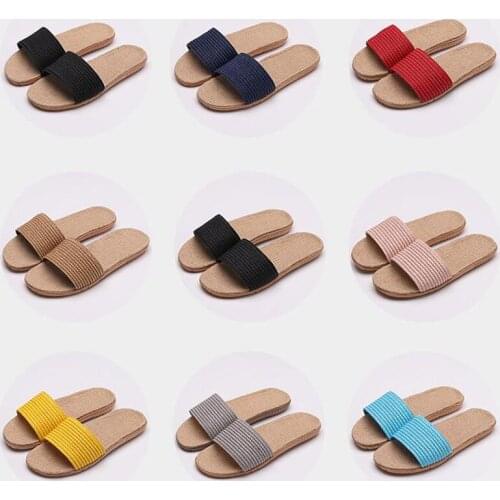 Summer Mens Beach Breathable Linen Slippers Home Shoes Sweat Absorbing Deodorizing Linen Slides Boys Indoor EVA Flat Sandals