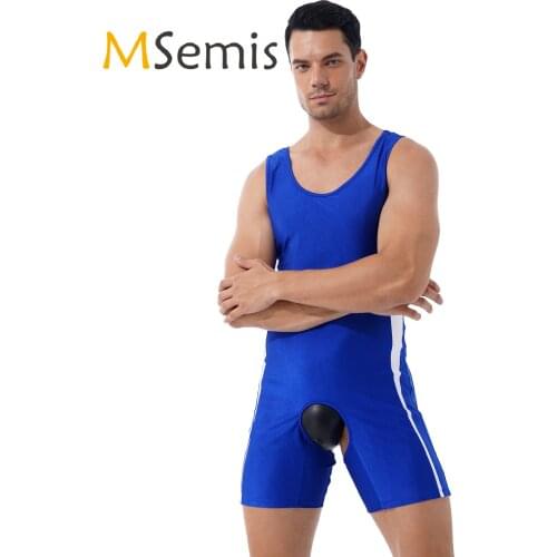 Mens Lingerie One-piece Crotchless Bodysuit Underwear Open Open Butt Jumpsuit Nightwear Color Block U Neck Sleeveless Bodysuit