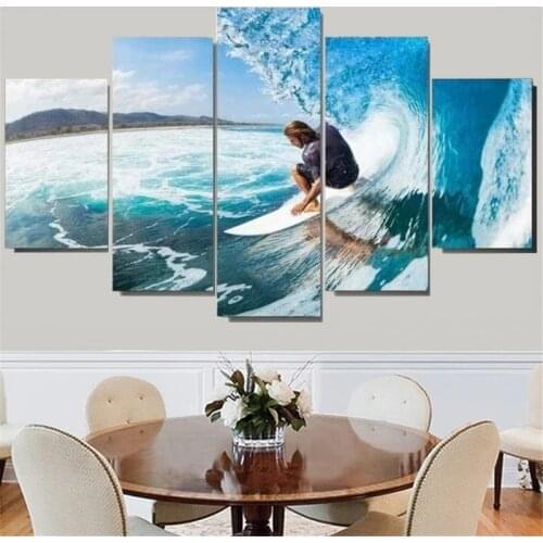Wall Art Canvas Pictures 5 Piece Prints Surfer Figure Posters Modular Pictures Home Decor Living Room Decoration Paintings