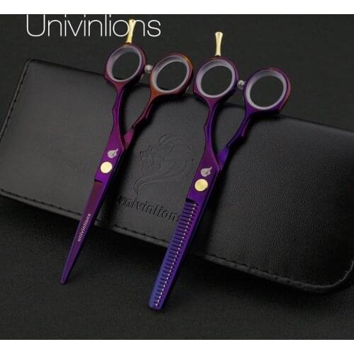 5.5" titanium purple cutting scissors hairdresser razor hairdressing scissors haircut hot scissors kit salon hair clipper kids