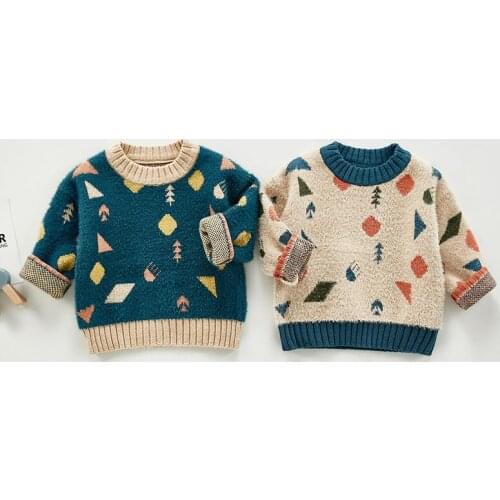 Baby Girls Kids Sweater New 2020 Autumn Winter Boys Girls Geometric Pattern Long Sleeve Knitted Sweater Boys Girls Sweaters