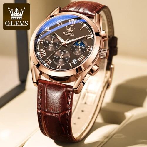 OLEVS Men Watches Brand Luxury Quartz Watch Noctilucent Business Waterproof Watch Multifunction Leather Clock Relogio Masculino