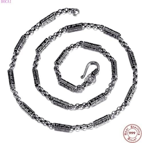 BOCAI S999 Sterling Silver Necklace For Men And Women Handmade Personality Trend Six Word True Words Thai Silver Necklace