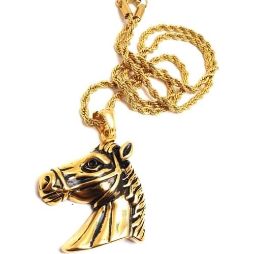 Gold Plated Stainless Steel Horse Head Pendant Necklace Jewelery for Man and Women Necklace Special Gift