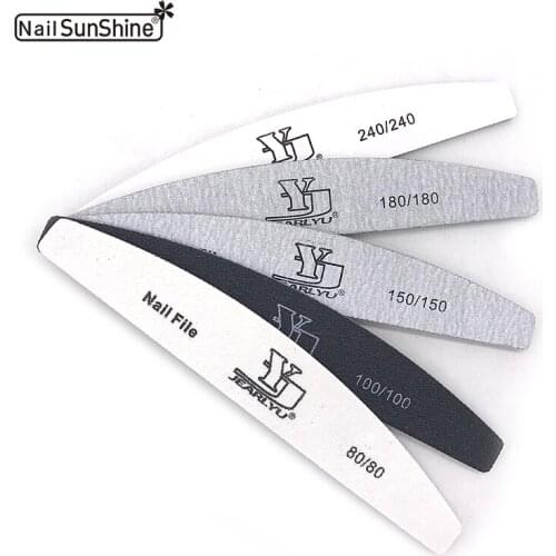 10pcs/lot grit Professional Nail Files 80/100/150/180/240 nail Buffer Slim Crescent pilnik Care tools faux ongles fluo nail file