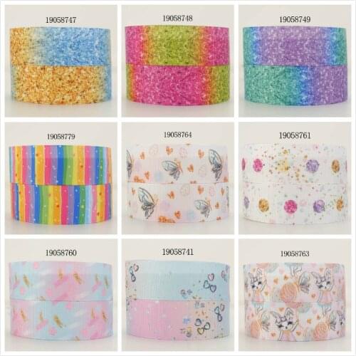 Rainbow Glitter Printed Grosgrain/Satin Ribbon 25mm/38mm 5yards Heat Transfer for DIY Hair Bows Hair Accessories