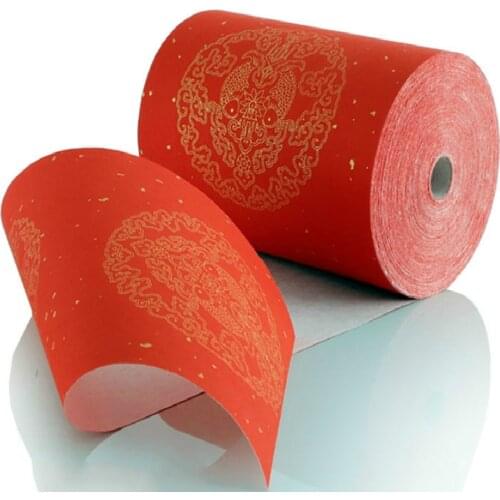 Rice Paper for Couplet Calligraphy Paper with Dragon Fish Gold Foil Half-Ripe Red Xuan Paper Rijstpapier Rice Paper Decoupage