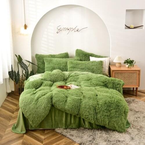 Luxury Princess Style Plush Shaggy Warm Fleece Bedding Set Mink Velvet Double Duvet Cover Set Bed Skirt Pillowcases Home Textile
