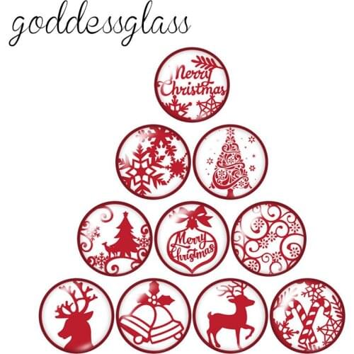 Merry Christmas Tree Snowflake 10pcs mixed 12mm/18mm/20mm/25mm Round photo demo glass cabochon flat back Making findings ZB1018