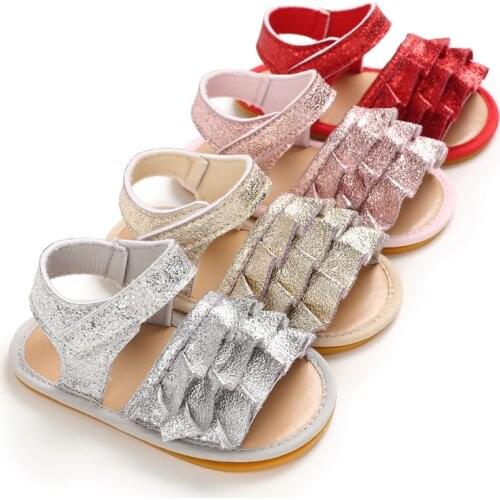 Infant Baby Girl Shoes Toddler Flats Sandals Premium Soft Rubber Sole Anti-Slip Summer Flower Lace Crib First Walker Shoes0-18M