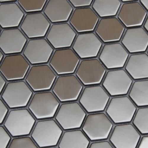 Hexagon silver color stainless steel metal tiles for kitchen backsplash wall mosaic tiles HME8108