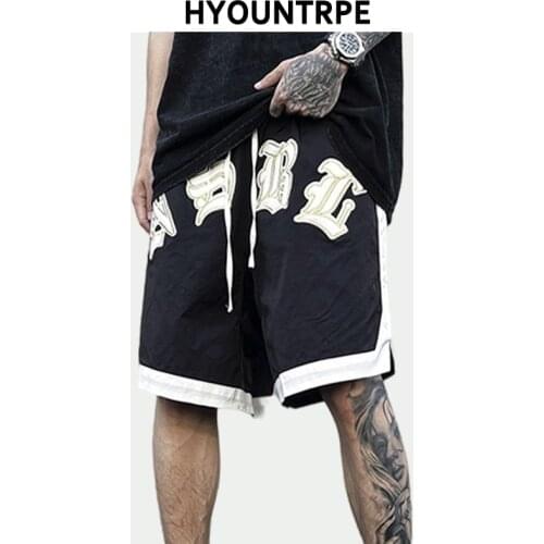 Hip Hop Loose Shorts Elastic Waist Short Pants Mens Embroidery Patchwork Shorts Casual Drewstring Streetwear Sportswear Joggers
