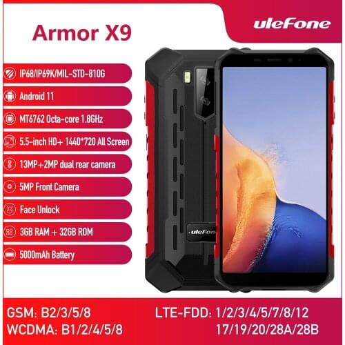 Ulefone Armor X9 5.5" HD+ Rugged Smartphone 3GB+32GB Android 11 Waterproof Cell Phone NFC Google Pay 4G LTE 5000mAh Mobile Phone