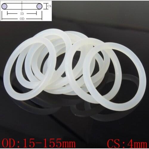 White Food Grade Silicon Rubber O-Ring Seals Washer Cross Section 4mm OD 15-155mm