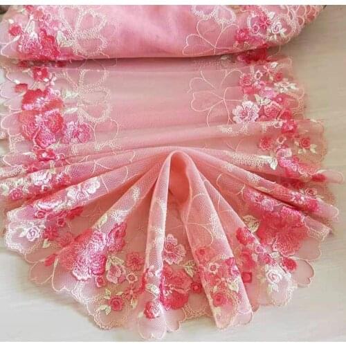 Gorgeous Peachy Red Tulle Lace Trim Flowers Floral Embroidered Scalloped Lace 11.8 Inches Wide High Quality By The Yard