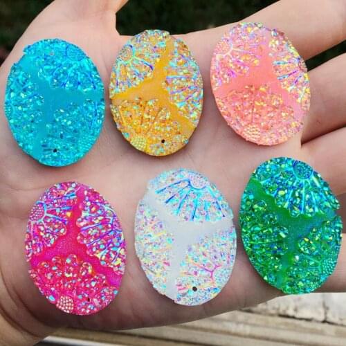 YUSDTSHA 16pcs 30*40mm Oval Resin Rhinestone Applique Shell Flatback Strass stones crystals for Wedding Decoration Craft F07*2