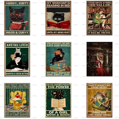 Funny Black Cat Print,Once Upon ATimeThere Was AGirl Who Really Love Books Poster,Gift For Book Lover,Nerdy Wall Art Home Decor