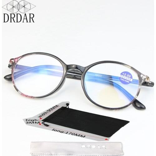 DRDAR Round frame Womens reading glasses 18050 Fashion wild Pattern Anti-blue light glasses Give grandma gift +100+150