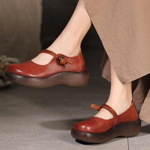 YourSeason Genuine Leather Ladies Vintage Shoes 2021 Spring Autumn Handmade Casual Round Toe Shallow Women Wedges Pumps