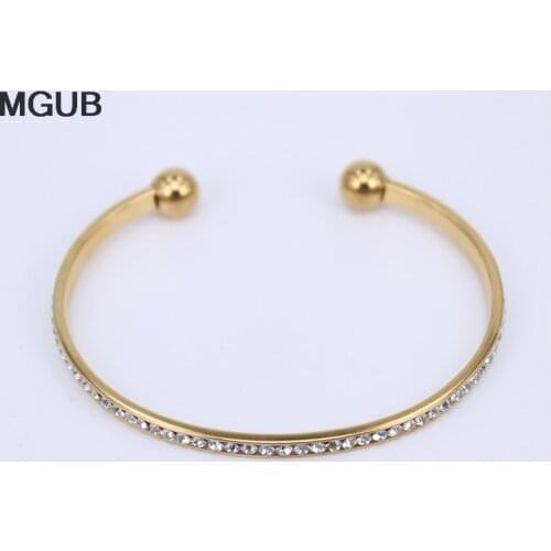 2 colors Fashion Open Cuff Bangle Bracelet for Women Free Shipping Stainless Steel Crystal Bangles Gift for Girl LH763