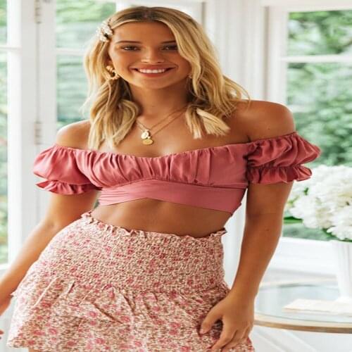 Women' Crop Top Summer Blouses Off Shoulder Blouse Lantern Short Sleeve Shirts Womens Clothing 2021 Y2K Ropa Mujer Kawaii Tops