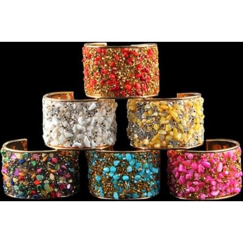 Find Me 2020 fashion Vintage Crystal Mosaic Cuff Bracelet boho Carved Wide mouth bracelets bangle for women Jewelry wholesale