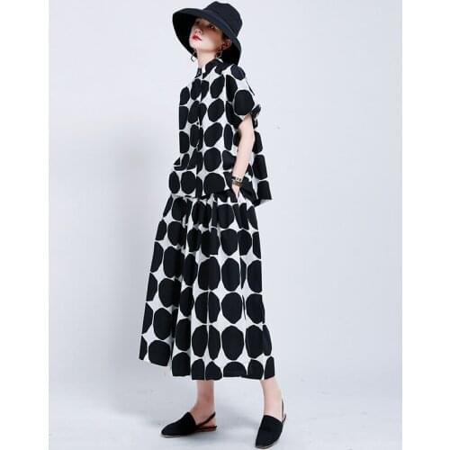Women dress 2020 new dark style Cotton dot loose Elastic band fashion office lady skirt Euro-America style luxury designer dress